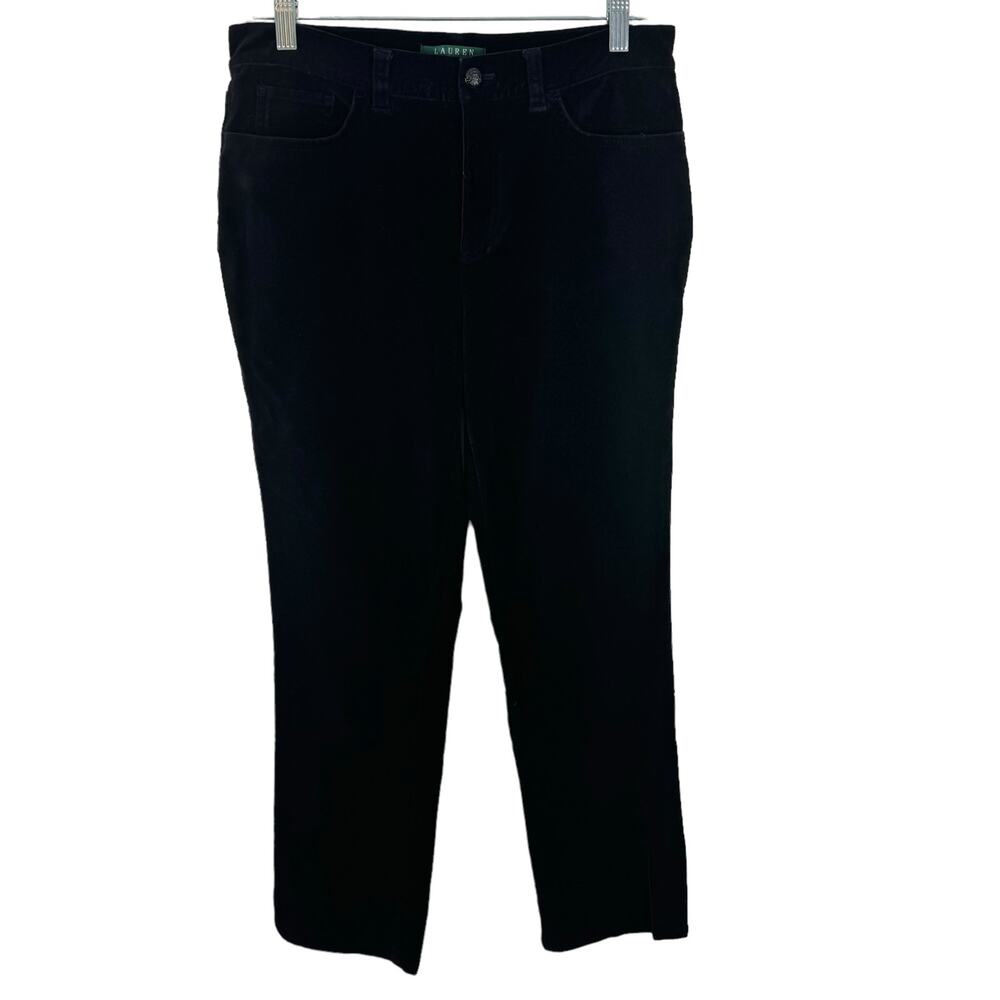 Lauren Ralph Lauren LRL Black Velvet Mid Rise‎ Straight Leg Cotton Pants Size 4
